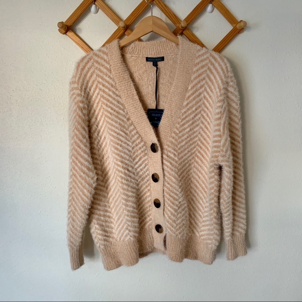Select + Trend Chevron Stripe Camel Cardigan